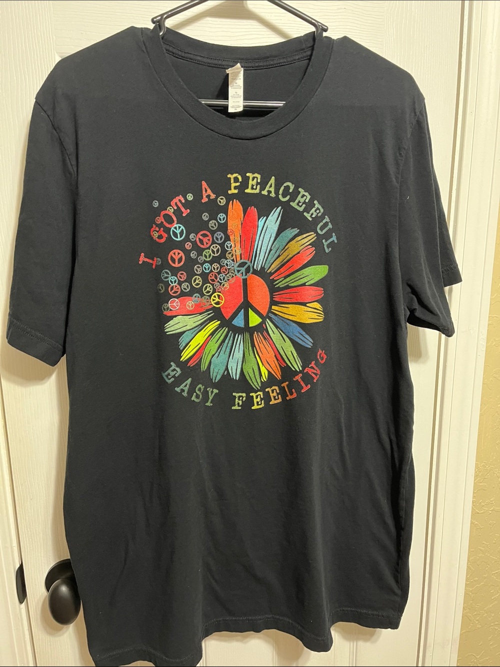 Black Graphic Peace Flower T-Shirt - Multicolor Print